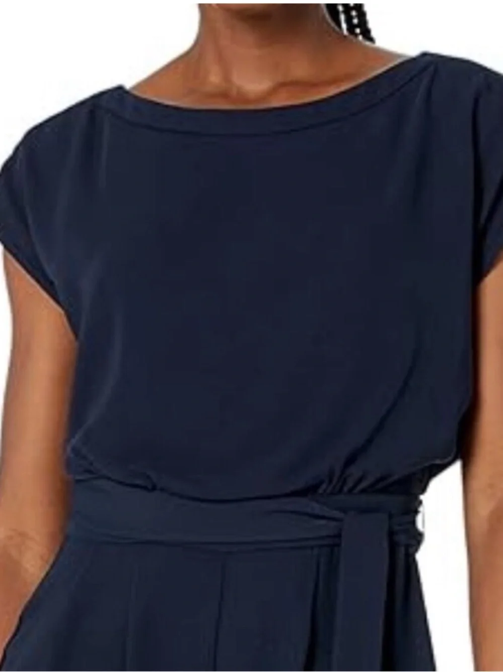 Eliza J navy blue cap sleeve belted jumpsuit size 8 - Picture 2 of 16